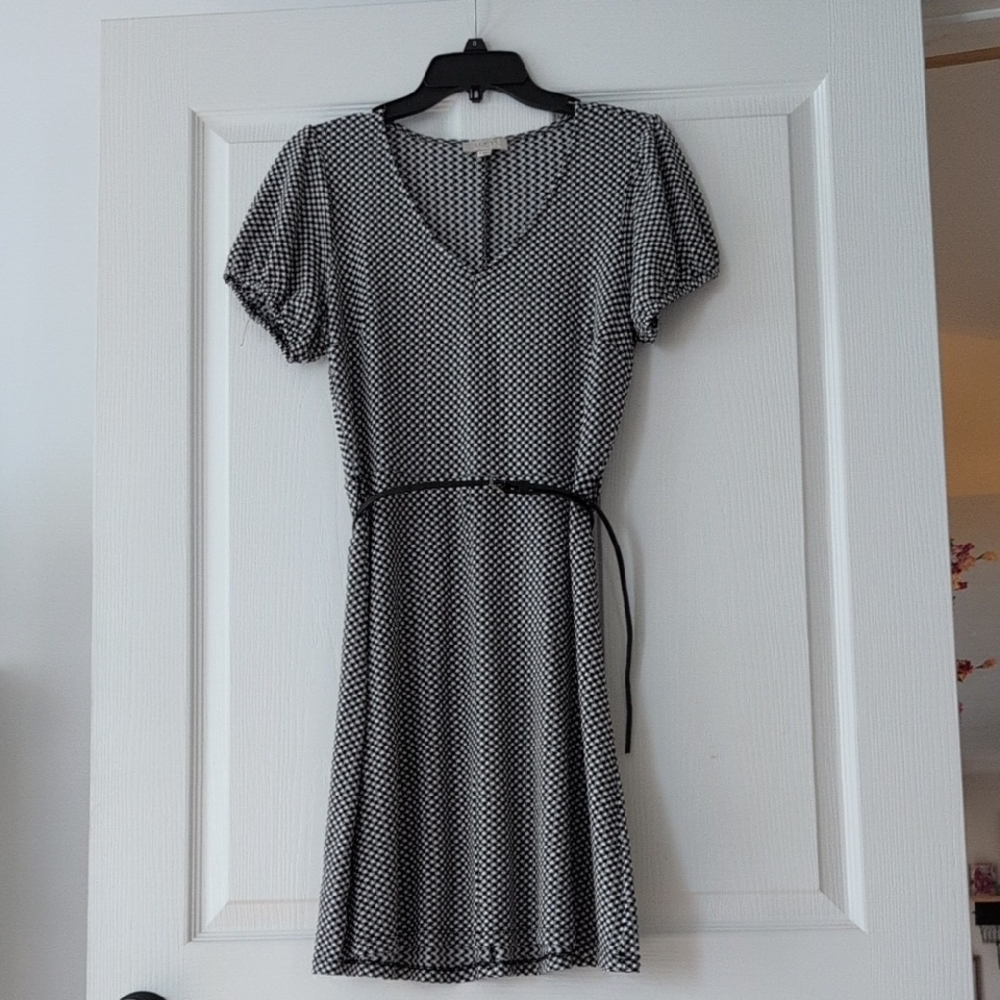 LOFT Black and White Checkered Midi Dress